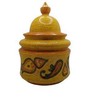 Bitossi Rimini Rosenthal Netter Aldo Londi MCM Yellow Pottery Jar with Lid READ